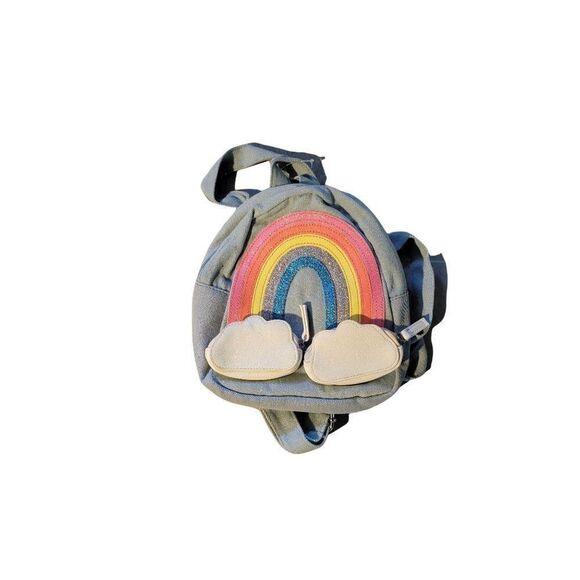 Unisex Kids Multicolor Striped Adjustable Strap Outer Pockets Backpack Rainbow - Picture 1 of 11